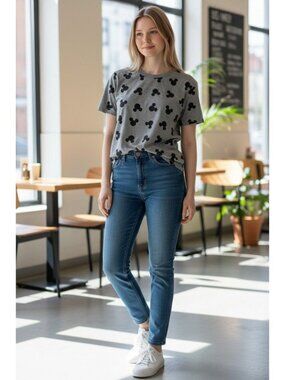 Disney Mickey Mouse Gray Short Sleeve T-Shirt Icon Print Blk/Gray XSmall